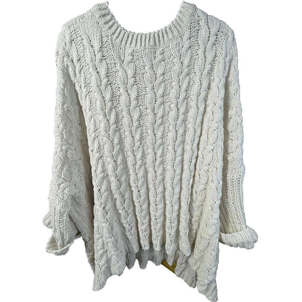 UMGEE Sweater S Oversized Chenile Cable Knit Pullover Ivory Beige Chunky